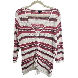 Torrid Sweater Pink White Striped Crochet Pullover Sweater Women 0X Blouse